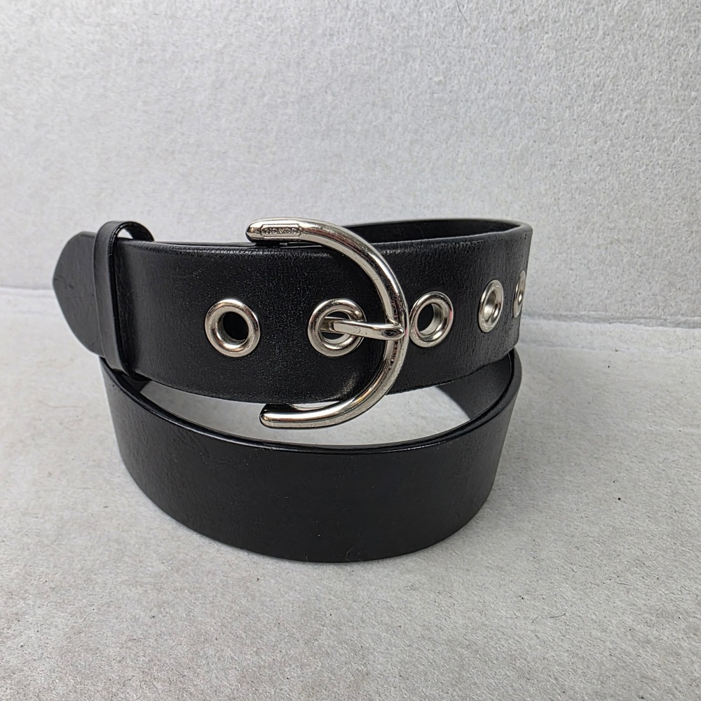 Coach 3980 Black Leather Grommet Eyelet Belt Silver D-Ring Buckle Medium